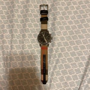 Men’s Burberry Utilitarian Nova Check Leather Strap Chronograph Watch BU7815.